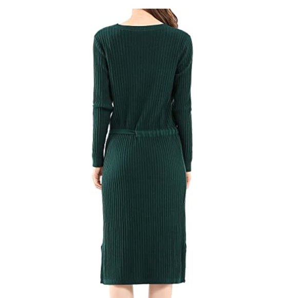 Women Round Neck Knit Stretchable Sweater Dress - Picture 4 of 5